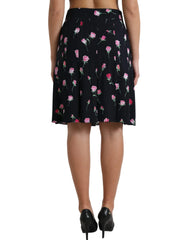 Dolce & Gabbana Black Rose High Waist A-line Knee Length Skirt - IT40|S - Skirts