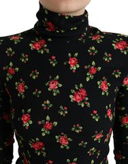 Dolce & Gabbana Black Rose Print Turtle Neck Blouse Top - IT40|S - Blouses