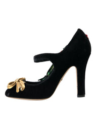 Dolce & Gabbana Black Roses Crystal Brooch Mary Jane Shoes - EU36/US5.5