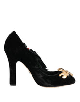 Dolce & Gabbana Black Roses Crystal Brooch Mary Jane Shoes - Heels