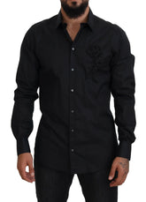 Dolce & Gabbana Black Roses Slim Fit Cotton Shirt - Shirts