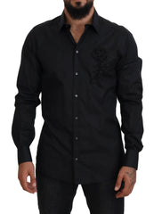 Dolce & Gabbana Black Roses Slim Fit Cotton Shirt - Shirts
