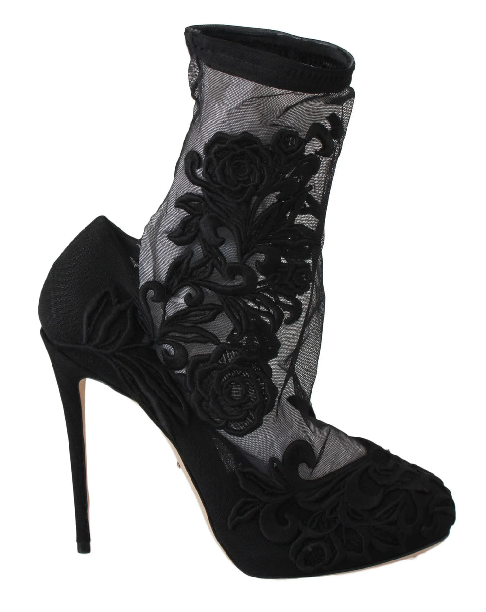 Dolce & Gabbana Black Roses Stilettos Booties Socks Shoes - EU39/US8.5 - Boots