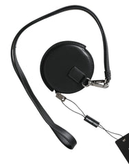 Dolce & Gabbana Black Round Leather DG Logo Coin Purse Lanyard Wallet - Coin Purses
