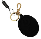 Dolce & Gabbana Black Rubber DG Logo Gold Brass Metal Keyring Keychain - Keychains