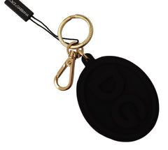 Dolce & Gabbana Black Rubber DG Logo Gold Brass Metal Keyring Keychain - Keychains