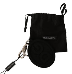 Dolce & Gabbana Black Rubber DG Logo Silver Brass Metal Keychain - Keychains