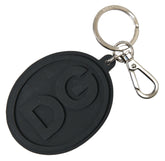 Dolce & Gabbana Black Rubber DG Logo Silver Brass Metal Keychain - Keychains