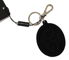 Dolce & Gabbana Black Rubber DG Logo Silver Brass Metal Keychain - Keychains