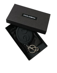 Dolce & Gabbana Black Rubber DG Logo Silver Brass Metal Keyring Keychain - Keychains