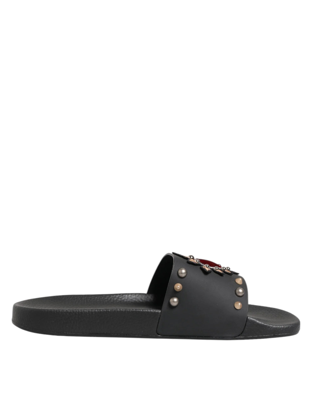 Dolce & Gabbana Black Rubber Sacred Heart Slides Men Beachwear Shoes - EU45/US12 - Sandals