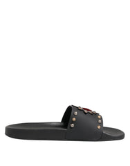 Dolce & Gabbana Black Rubber Sacred Heart Slides Men Beachwear Shoes - EU45/US12 - Sandals