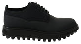 Dolce & Gabbana Black Rubberized Calfskin Chunky Derby Vulcano Shoes - EU44/US11 - Shoes