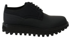 Dolce & Gabbana Black Rubberized Calfskin Chunky Derby Vulcano Shoes - EU44/US11 - Shoes