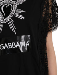 Dolce & Gabbana Black Sacred Heart Print Cotton Lace T-shirt - IT42|M - T-Shirts