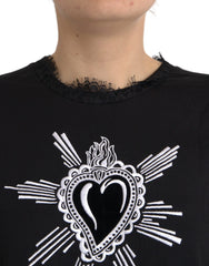 Dolce & Gabbana Black Sacred Heart Print Cotton Lace T-shirt - IT42|M - T-Shirts