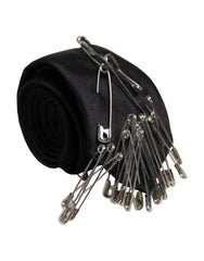 Dolce & Gabbana Black Safety Pins Silk Adjustable Necktie Accessory Tie - Neckties