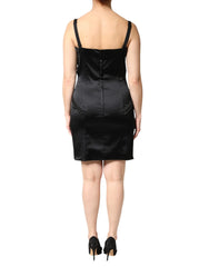 Dolce & Gabbana Black Satin Acetate Lace Eyelets Mini Dress - IT46|XL