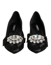 Dolce & Gabbana Svarta satängskor med båge och kristallbesättning - EU35.5/US5