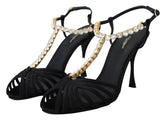 Dolce & Gabbana Black Satin Clear Crystal T-strap Sandal Shoes - EU35.5/US5
