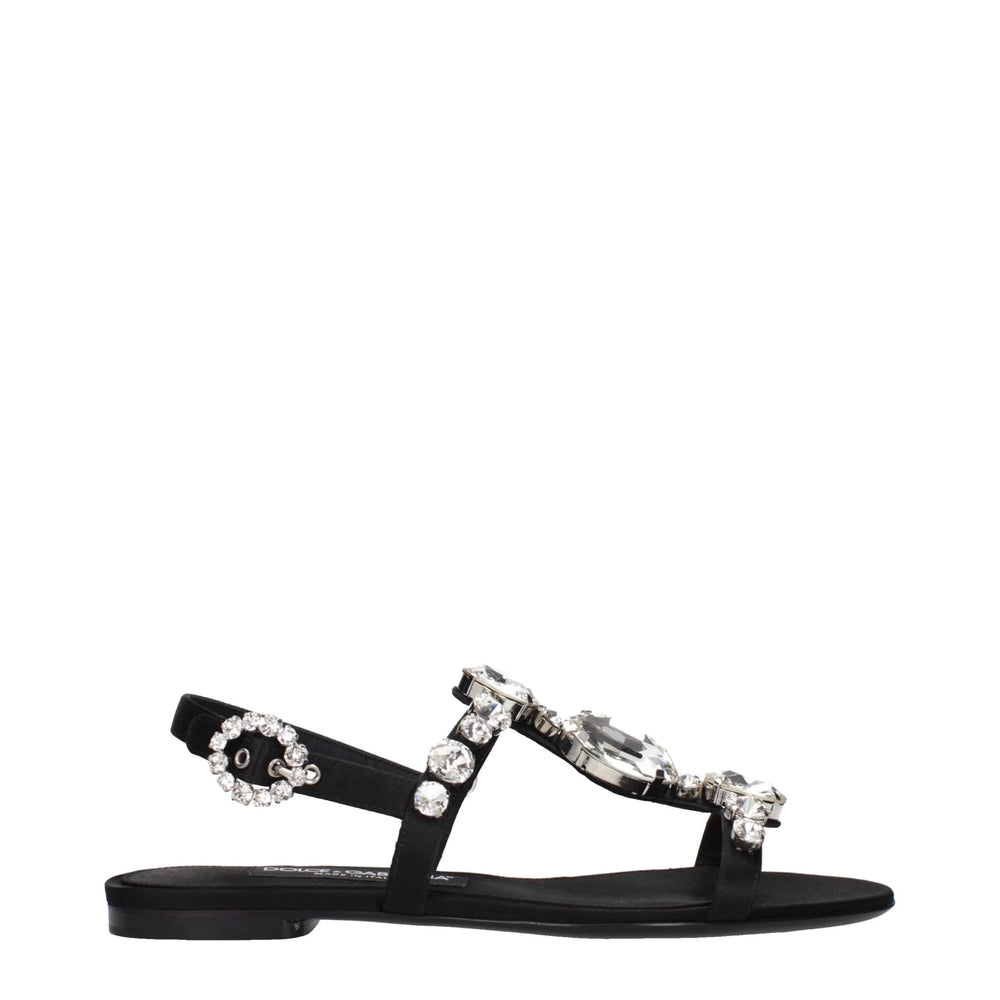 Dolce & Gabbana Black Satin Flat Sandals
