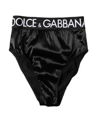 Dolce & Gabbana Black Satin High-Waist Brief Logo Women Underwear - IT2 | S