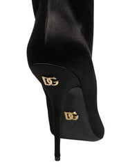 Dolce & Gabbana Black Satin Knee High Stiletto Boots Shoes - EU39/US8.5