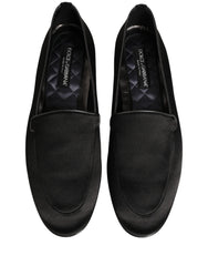 Dolce & Gabbana Black Satin Logo Slip On Flats Loafers Shoes