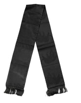 Dolce & Gabbana Black Satin Silk Fringes Neck Foulard Scarf