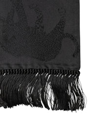 Dolce & Gabbana Black Satin Silk Fringes Neck Foulard Scarf