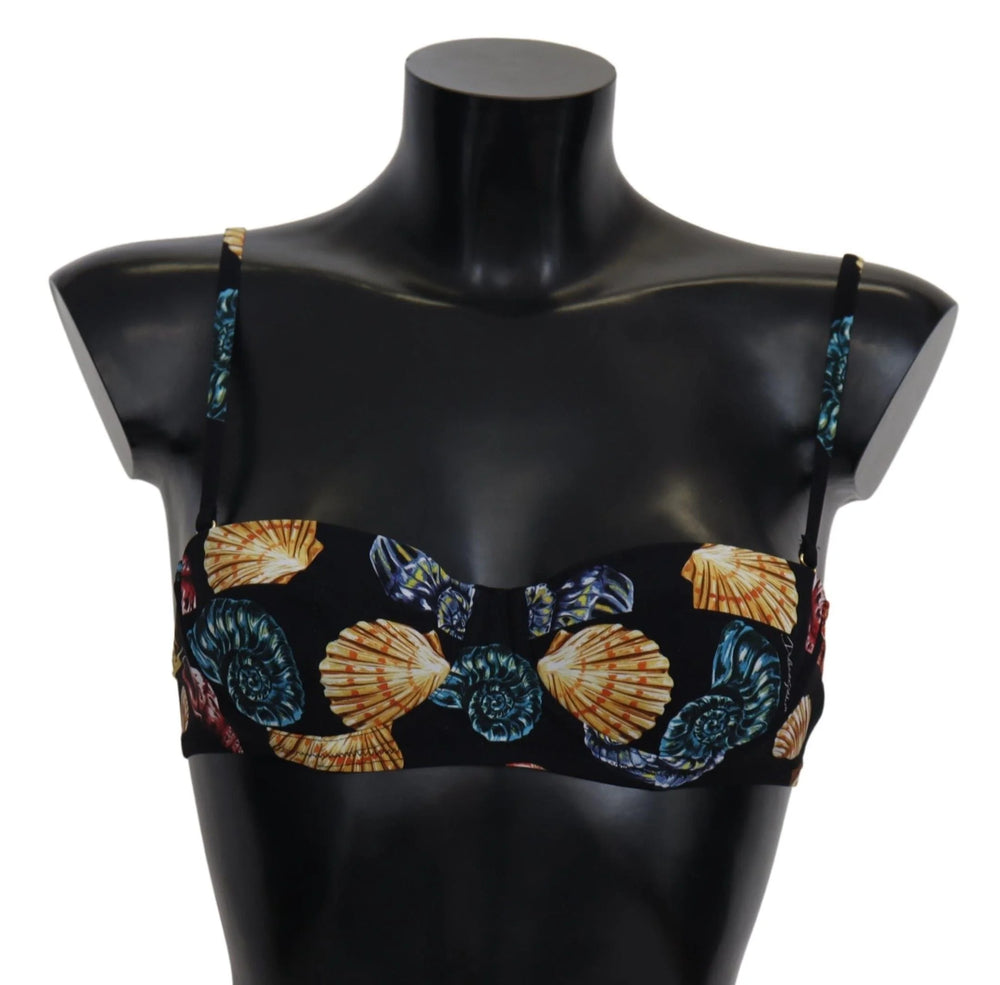 Dolce & Gabbana Black Seashells Print Women Swimwear Bikini Tops - IT1 | XS - Swimwear Tops