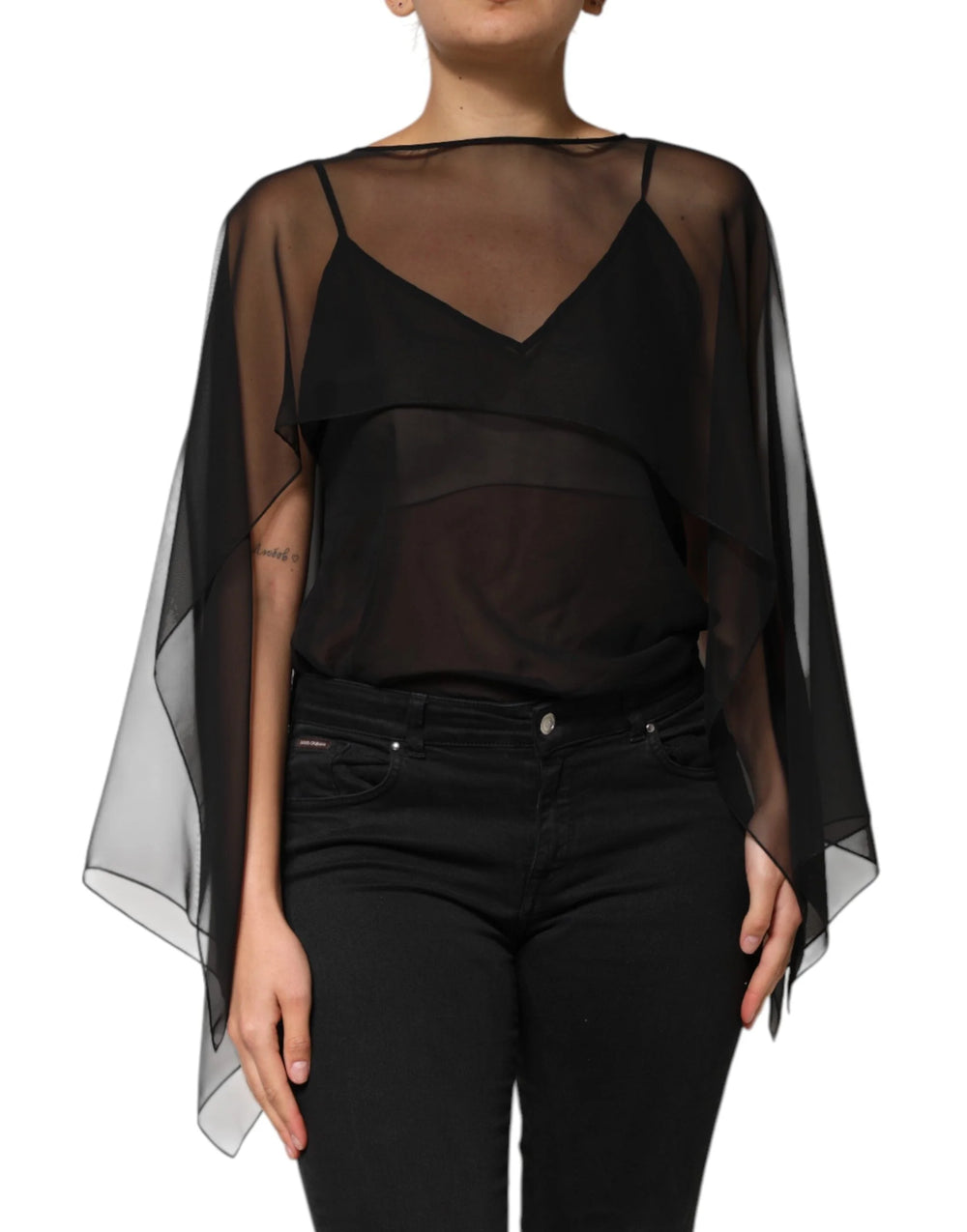 Dolce & Gabbana Black See Through Silk Chiffon Lace Blouse Top - IT40|S - Blouses