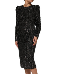 Dolce & Gabbana Black Sequin Bouclé Tweed Sheath Dress - Dresses