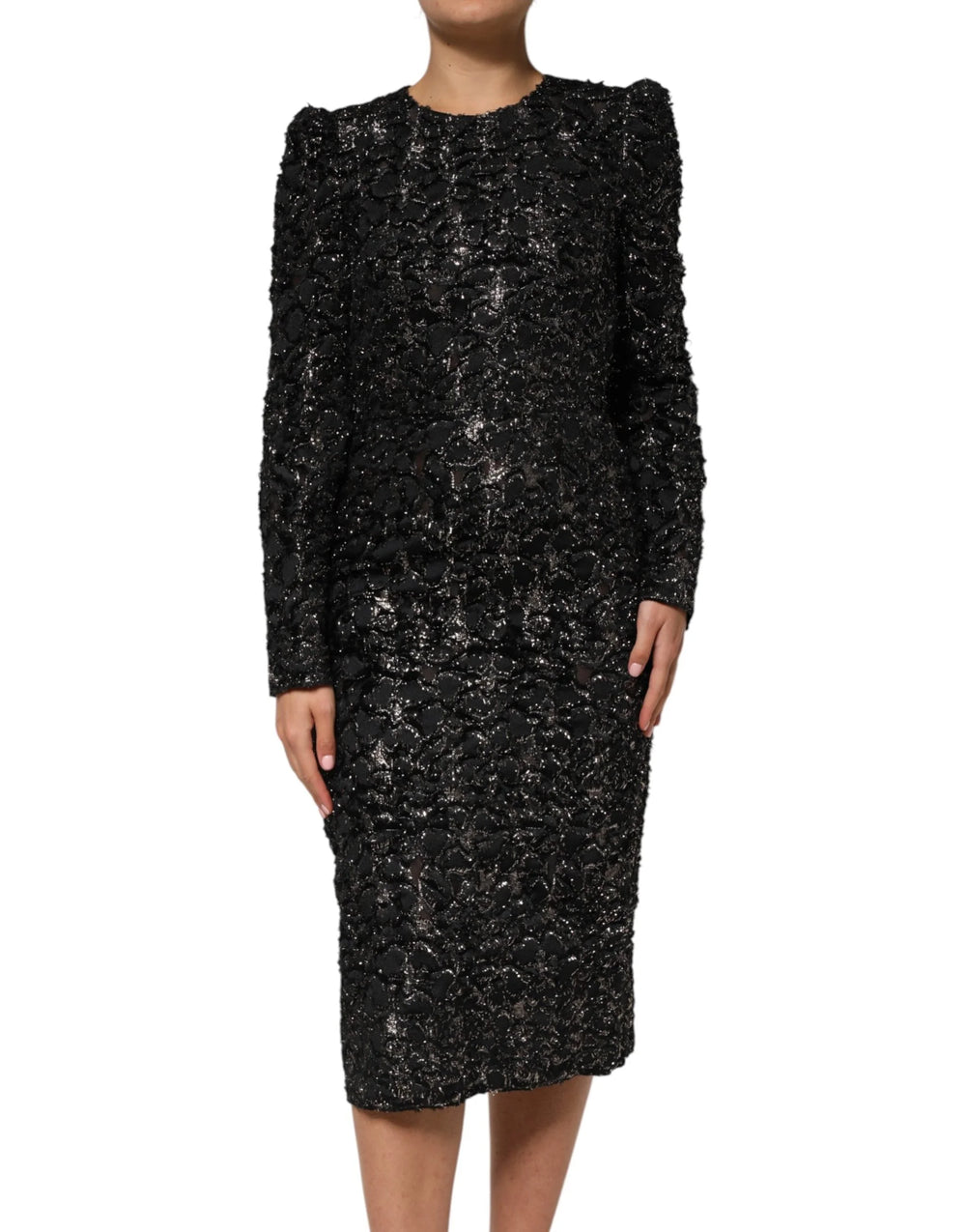 Dolce & Gabbana Black Sequin Bouclé Tweed Sheath Dress - Dresses