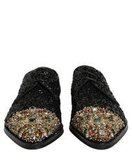 Dolce & Gabbana Black Sequin Embellished Men Derby Dress Shoes - EU43/US10