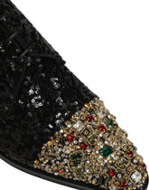 Dolce & Gabbana black sequin embellished men's Derby dress shoes in a classic formal silhouette.