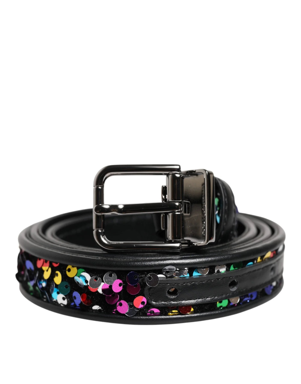 Dolce & Gabbana Black Sequin Embellished Metal Buckle Belt - 95 cm / 38 Inches - Belts
