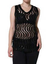 Dolce & Gabbana Black Sequin Sleeveless Tank Blouse Top - IT42|M - Tank Tops