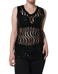 Dolce & Gabbana Black Sequin Sleeveless Tank Blouse Top - IT42|M - Tank Tops