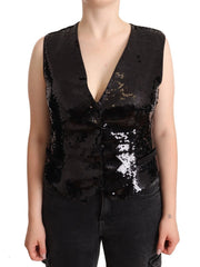 Dolce & Gabbana Black Sequin V-Neck Sleeveless Vest Tank Top - IT48|XXL - Tank Tops