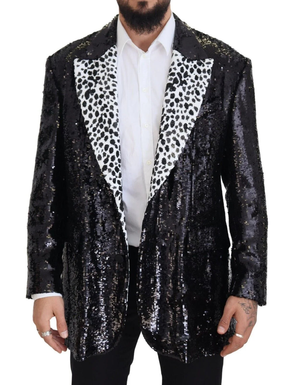 Dolce & Gabbana Black Sequined Cow Pattern Nylon Blazer - IT48 | M - Sport Jackets