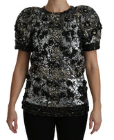Dolce & Gabbana Black Sequined Crystal Embellished Top Blouse - IT38|XS - Blouses