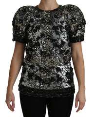 Dolce & Gabbana Black Sequined Crystal Embellished Top Blouse - IT38|XS - Blouses