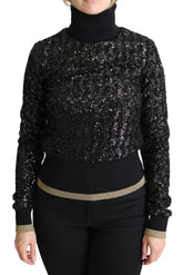 Dolce & Gabbana Black Sequined Knitted Turtle Neck Sweater - IT38|XS - Sweaters