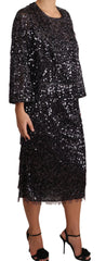 Dolce & Gabbana Black Sequined Long Sleeve Shift Midi Dress - IT42|M - Dresses