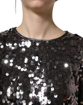 Dolce & Gabbana Crop Top Maniche Lunghe Nero con Sequins