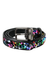 Dolce & Gabbana Black Sequined Silver Metal Buckle Women Belt - 90 cm / 36 Inches - Belts