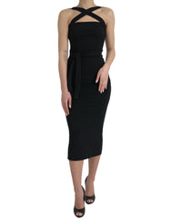 Dolce & Gabbana Black Sheath Halter Sleeveless Midi Dress - Dresses
