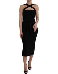 Dolce & Gabbana Black Sheath Halter Sleeveless Midi Dress - IT44 | L - Dresses