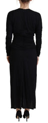Dolce & Gabbana Black Sheath Midi Gown Wool Wrap Dress - Dresses